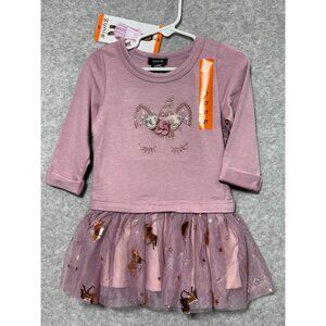 Zunie Girls Tutu Dress Size 2T, 3T Purple Long Sleeve Dropwaist Unicorn Flowers